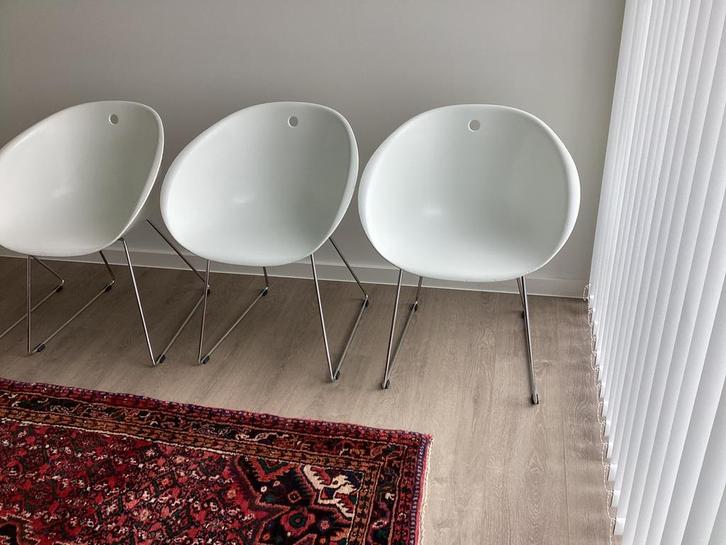 4x Pedrali Gliss design stoelen – slede onderstel, Huis en Inrichting, Stoelen, Gebruikt, Vier, Kunststof, Wit, Ophalen