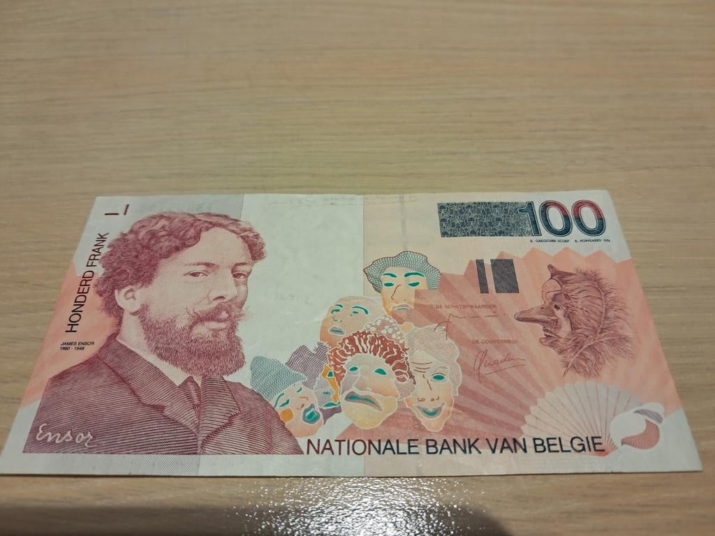 Bankbiljet Belgisch 100 frank type James Ensor, 70b, Postzegels en Munten, Ophalen, Los biljet