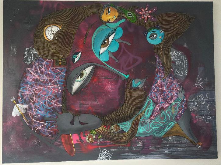 2 grote street art schilderijen (un kolor distinto), Antiquités & Art, Art | Peinture | Moderne, Enlèvement