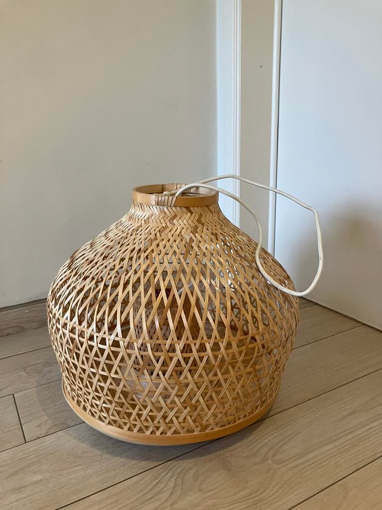 Houten hanglampenkap, Maison & Meubles, Lampes | Abat-jour, Landelijk, Enlèvement, Beige, Rond