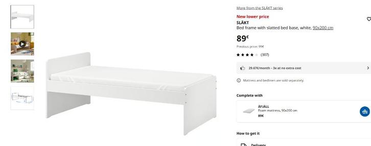 Bed single, Huis en Inrichting, Slaapkamer | Bedden, Nieuw, Eenpersoons, 90 cm, 200 cm, Overige materialen, Wit, Ophalen