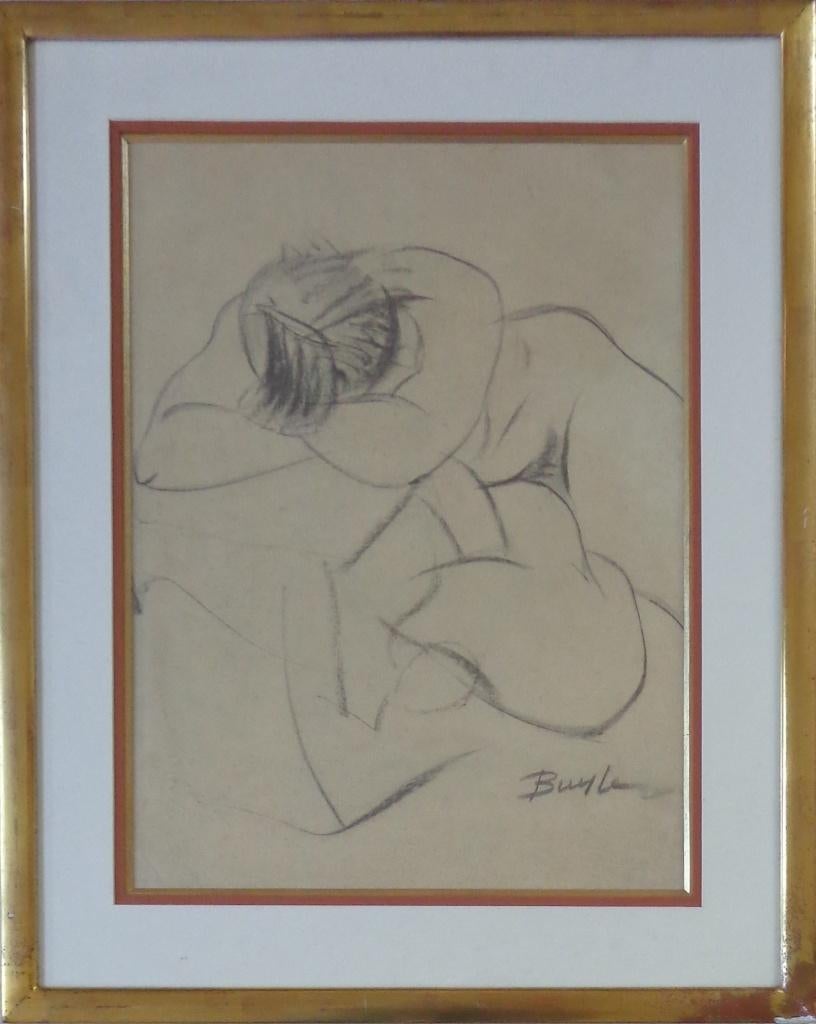 ROBERT BUYLE / LIGGEND NAAKT / ORIGINEEL / 65x53cm / KADER, Enlèvement ou Envoi