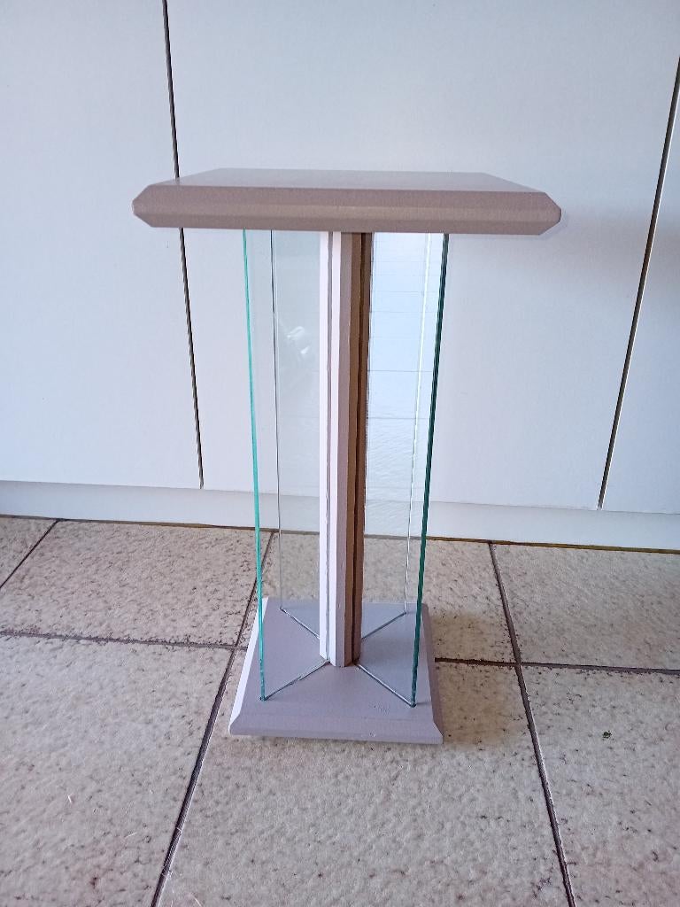 Bloemen staander - zuil in hout met glas, Huis en Inrichting, Ophalen