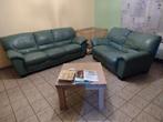 Salon en cuir vert 2 et 3 places, Maison & Meubles, Enlèvement, Utilisé, Cuir, Vert