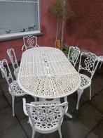 Table et 8 chaises (set de jardin) en fonte blanche (180x90), Chaise, Salons de jardin, 8 places, Enlèvement