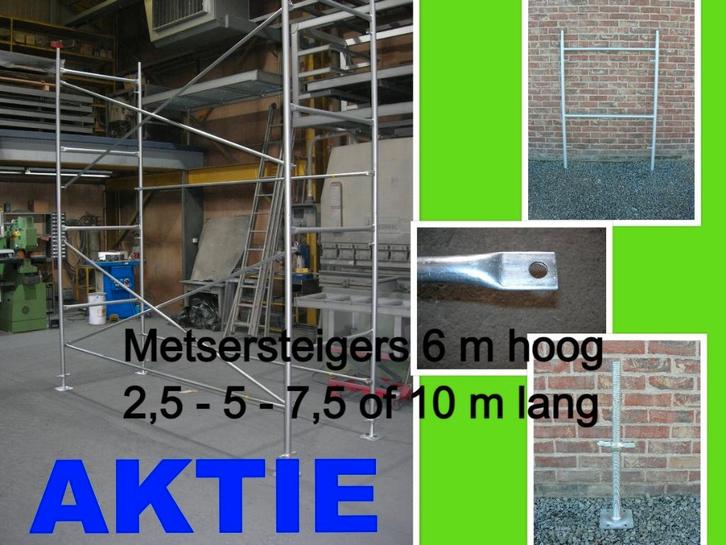 Nieuwe steigers 6 m hoog x 2,50 tot 11,40 m lang x 1,25 m B, Doe-het-zelf en Bouw, Steigers, Nieuw, Gevelsteiger, 5 meter of hoger