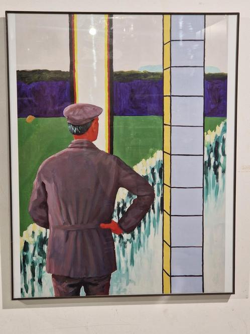 R. Raveel  , titel Even Terugschouwen , in kader, Antiek en Kunst, Kunst | Litho's en Zeefdrukken, Ophalen of Verzenden