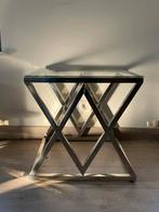 Table d’appoint design – verre & structure métal chromé, Enlèvement, Comme neuf, Verre
