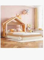 Tienerbed met huisframe 120x200, Huis en Inrichting, Slaapkamer | Bedden, Ophalen, Beige, Zo goed als nieuw, Twijfelaar