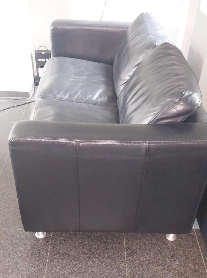 bank zwart leer 2 zit machalke, Huis en Inrichting, Zetels | Zetels en Chaises Longues, Gebruikt, Leer, Ophalen