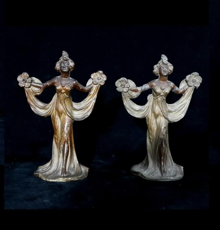 Paar Art Nouveau Beeldjes van Meisjes, Antiek en Kunst, Kunst | Beelden en Houtsnijwerken, Ophalen of Verzenden