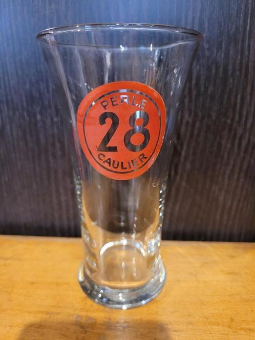 oud parelbierglas 28 caulier 25 cl, Verzamelen, Biermerken, Gebruikt, Glas of Glazen, Overige merken, Ophalen of Verzenden