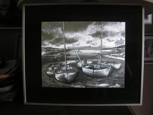 Prachtige kader met hologram van 5 sloepen., Antiek en Kunst, Kunst | Tekeningen en Fotografie, Ophalen of Verzenden