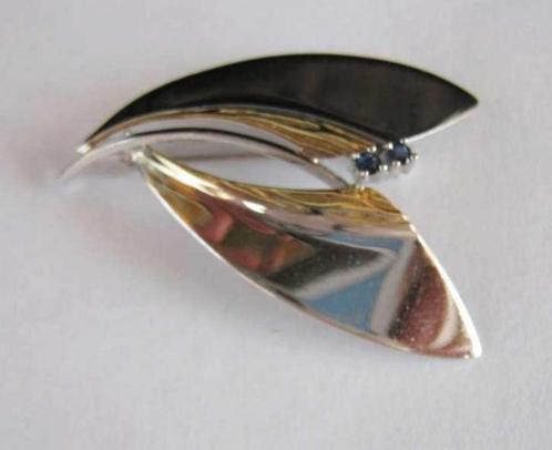 Klotz Teka. Modernist zilver en goud broche met saffieren (6, Handtassen en Accessoires, Broches, Zo goed als nieuw, Zilver, Ophalen