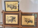 Vintage 3 goudfolie prints van Bentley, Ford T en Rolls, Ophalen of Verzenden, Gebruikt, Auto's