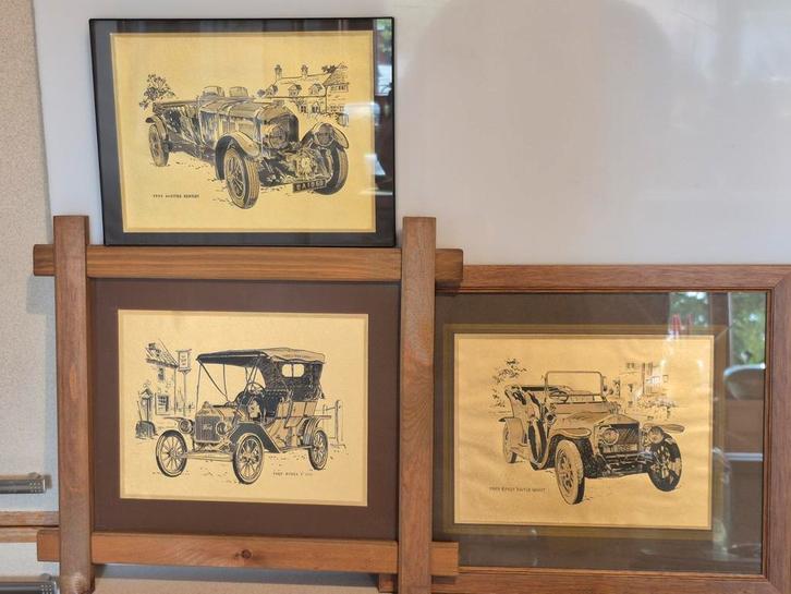 Vintage 3 goudfolie prints van Bentley, Ford T en Rolls, Verzamelen, Automerken, Motoren en Formule 1, Gebruikt, Auto's, Ophalen of Verzenden