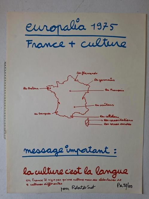 Zeefdruk Ben Vautier Europalia 1975 France + culture, Antiek en Kunst, Kunst | Litho's en Zeefdrukken, Ophalen of Verzenden