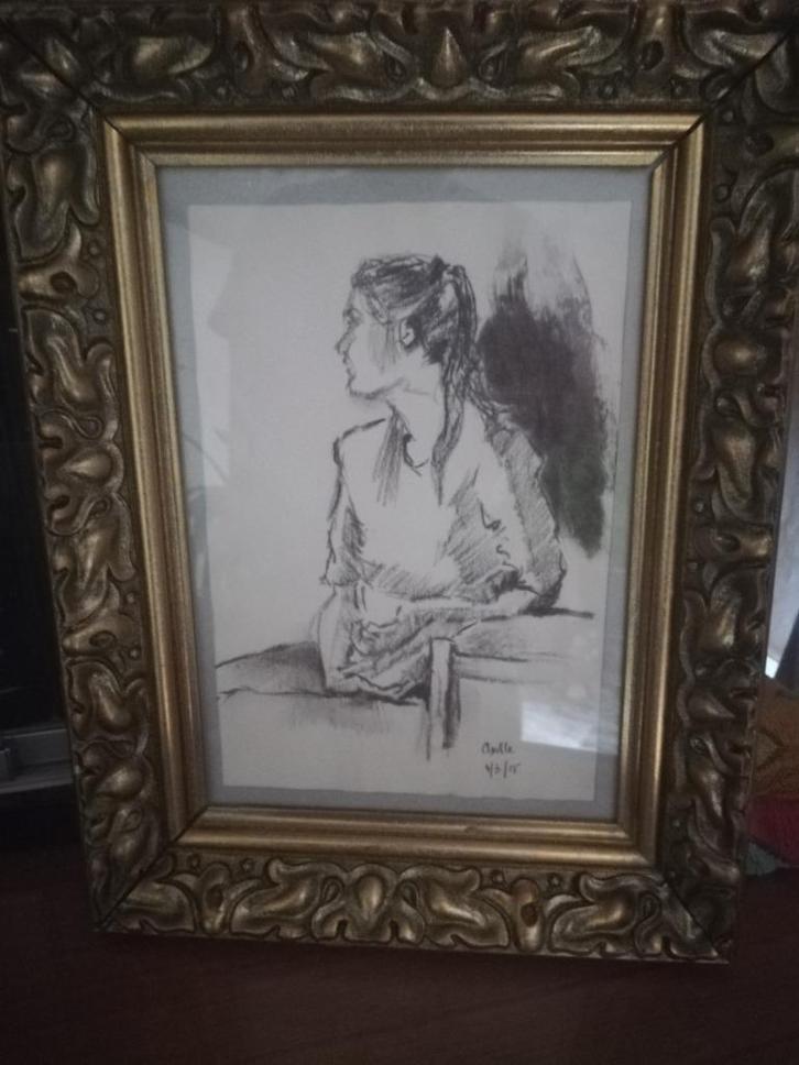 * A. Leroy: houtskooltekening: Axelle, Antiek en Kunst, Kunst | Tekeningen en Fotografie, Ophalen of Verzenden