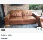 lederen salon 2 zit 158cm 3zit 213cm, Ophalen, Gebruikt
