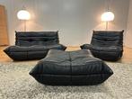 NIEUW Ligne Roset Togo Set Zwart Leer 2-Zits + 1-Zits + Poef, Bankstel Bank Sofa Hoekbank Design bank, Overige maten, Minder dan 75 cm