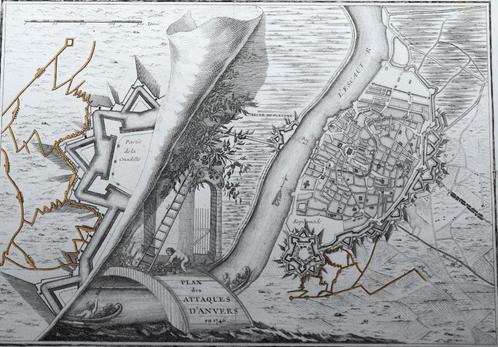 Kaart van Antwerpen uit 1746 (originele gravure), Antiek en Kunst, Kunst | Etsen en Gravures, Ophalen of Verzenden