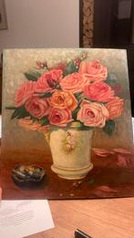 Tableau bouquet de roses signé Essemaeker, Antiquités & Art