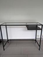 Zwart metalen bureau met glazen blad - Ikea, Maison & Meubles, Comme neuf, Enlèvement, Bureau