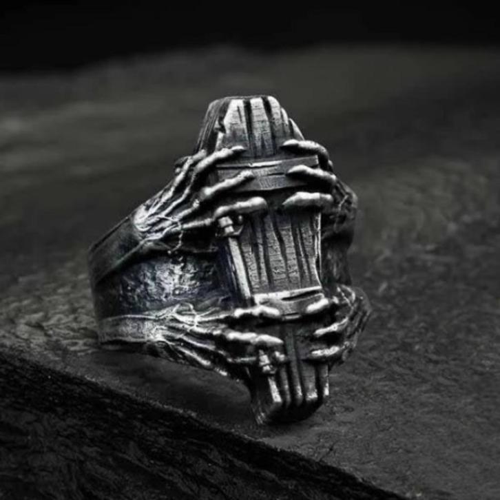 Doodskist edelstalen ring, Handtassen en Accessoires, Ringen, Nieuw, Dame of Heer, Zilver, IJzer of Staal, Verzenden