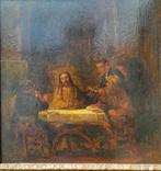Schilderij, de Emmausgangers, naar Rembrandt, 19eE kopie, Ophalen