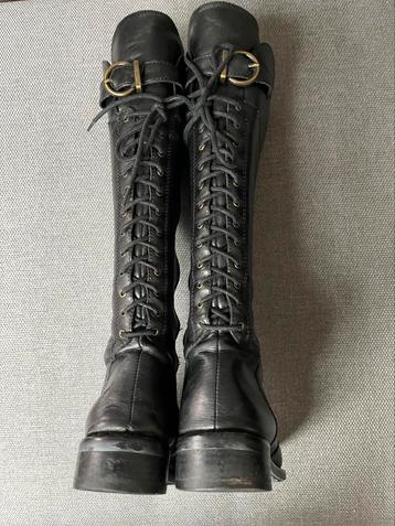 Boots noires - cuir - pointure 36 - modèle haut, Ugo Santi, Enlèvement ou Envoi, Porté, Bottes hautes