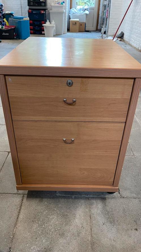 Houten dossierkast met 2 laden op wieltjes, Huis en Inrichting, Kasten | Computermeubels, Ophalen