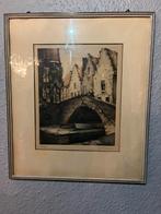 Gekleurde ets Brugge, van Roger Hebbelinck, Antiek en Kunst, Kunst | Etsen en Gravures, Ophalen