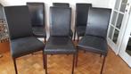 6x zwarte, lederen livingstoelen, Ophalen, Gebruikt, Zwart, Hout