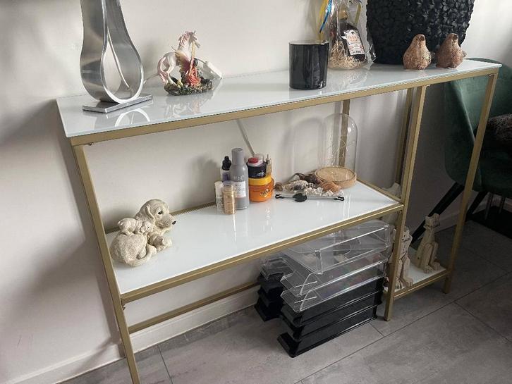 Site table goud kleurig met melkglas, Maison & Meubles, Tables | Tables à manger, Comme neuf, Moins de 50 cm, 100 à 150 cm, Rectangulaire