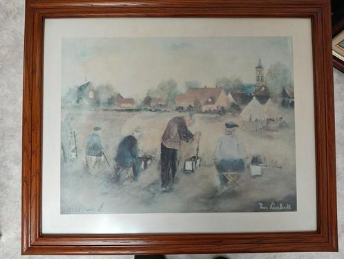 Schilderij 'de vinkensport' Toon Lambrecht, Antiek en Kunst, Kunst | Tekeningen en Fotografie, Ophalen of Verzenden