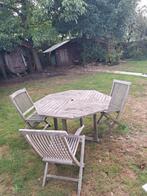Teak terras tafel 120 cm plus 3 stoelen, Tuin en Terras, Ophalen, Zo goed als nieuw