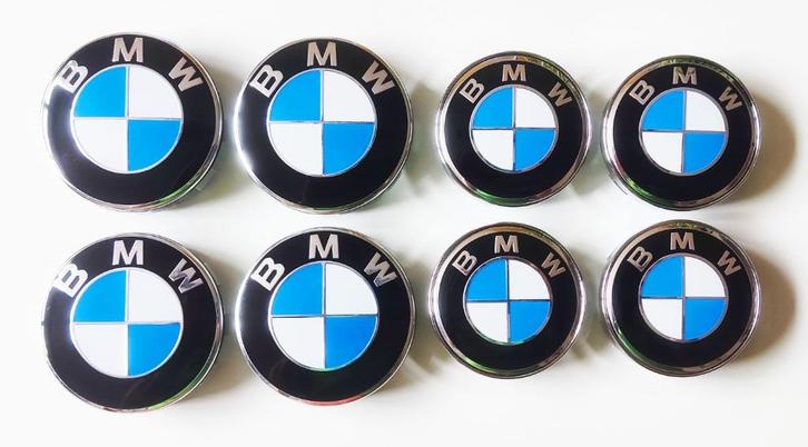 Set van 4 BMW 56/60/68 mm wieldoppen - Blauw/witte logo's -, Auto diversen, Overige Auto diversen, Ophalen of Verzenden