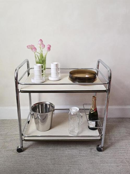Space-age trolley / bar - chroom en formica - jaren ’60, Verzamelen, Retro, Huis en Inrichting, Ophalen of Verzenden