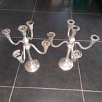 Kandelaars in aluminium . Oude ! 37 cm hoog ., Ophalen of Verzenden