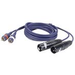 2 RCA male L/R to 2 XLR/M 3P 3m, Ophalen of Verzenden, Nieuw