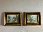 Set van 2 olieverfschilderijen in frame en gesigneerd., Ophalen of Verzenden