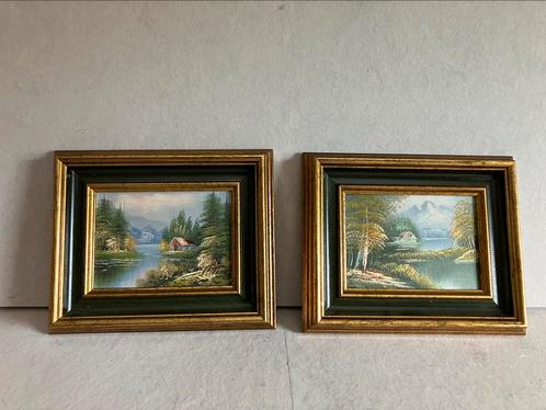 Set van 2 olieverfschilderijen in frame en gesigneerd., Antiek en Kunst, Kunst | Schilderijen | Klassiek, Ophalen of Verzenden