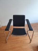 Design stoel zwart leder rvs uit Italië, Huis en Inrichting, Stoelen, Ophalen, Zo goed als nieuw, Zwart