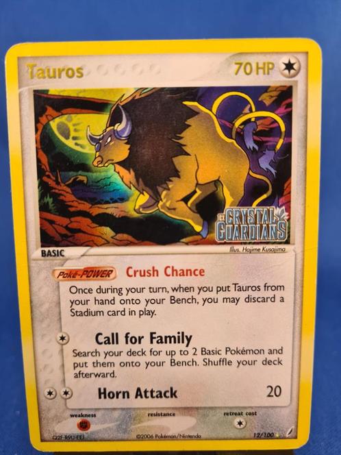 Tauros 12/100 - Crystal Guardians, Hobby en Vrije tijd, Verzamelkaartspellen | Pokémon, Gebruikt, Verzenden