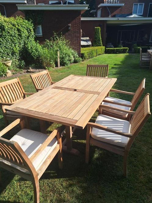 Teakhouten tuinset van het merk Gloster., Tuin en Terras, Tuinsets en Loungesets, Zo goed als nieuw, Tuinset, Ophalen