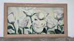 Grand tableau décoratif roses blanches – cadre hêtre blanc, Antiquités & Art, Art | Peinture | Moderne, Enlèvement