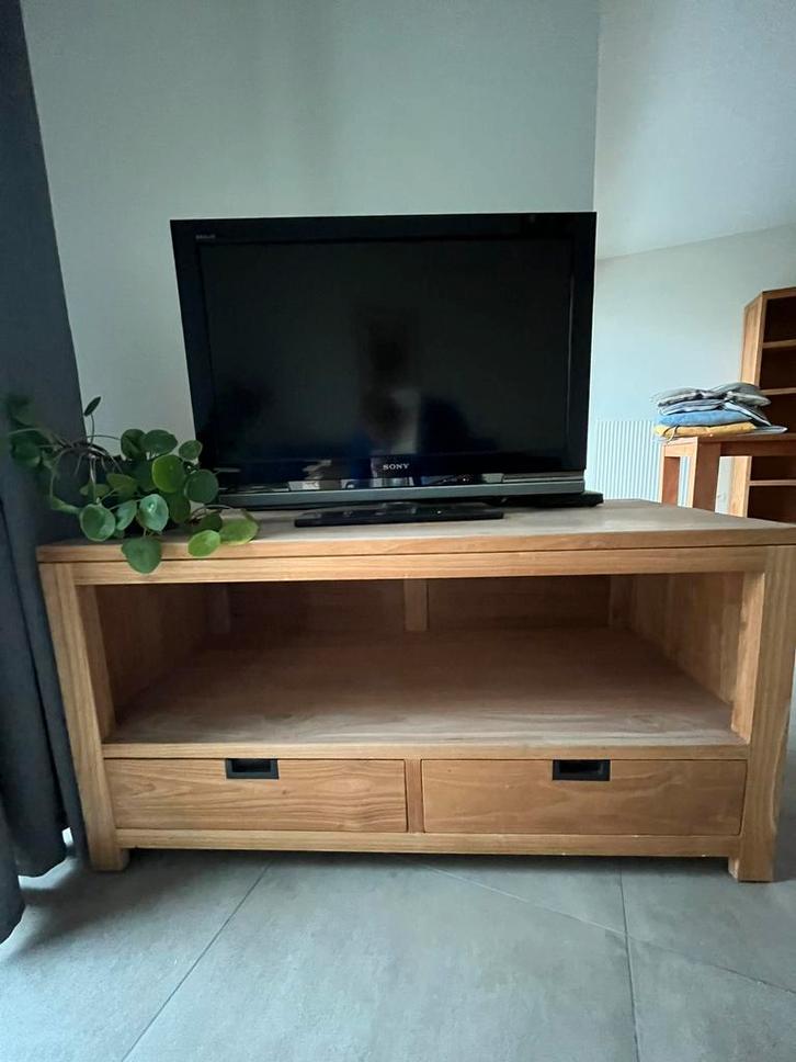 Tv meubel - teakhout vol - kast - teak - tvmeuble, Huis en Inrichting, Kasten |Televisiemeubels, Zo goed als nieuw, Teakhout, Ophalen