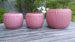 Vintage bloempotten roze keramiek set 3 stuks - 23cm & 18cm, Ophalen of Verzenden, Binnen