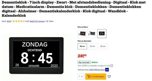 dementieklok, Huis en Inrichting, Woonaccessoires | Klokken, Zo goed als nieuw, Staande klok, Digitaal, Ophalen of Verzenden