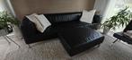 Zwarte lederen 3-zit en poef, Ophalen, Gebruikt, Modern, Leer
